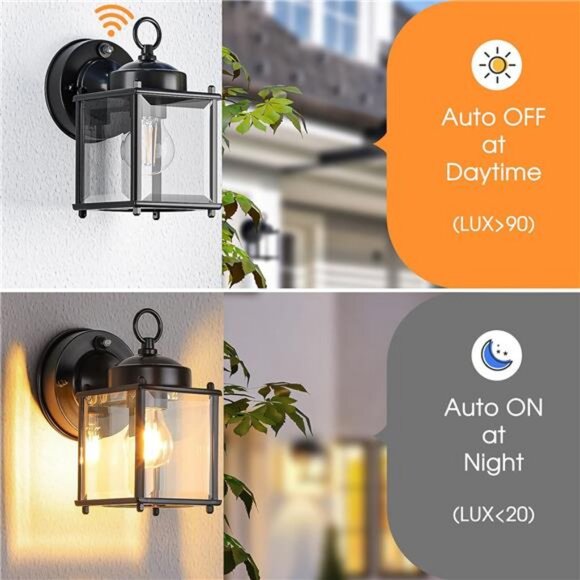 2 Pack Dusk to Dawn Sensor Outdoor Wall Sconce, Waterproof Wall Mount Lanterns - Picture 2 of 7